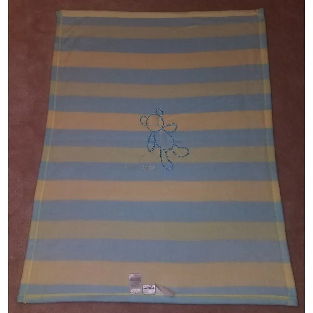 Carter's Love Me Bear Fleece Baby Security Blanket Lovey Blue Yellow Stripes
